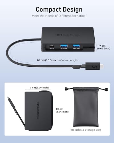 Cable Matters 8-in-1 USB C Hub Dual HDMI, 140W Charging, Gigabit Ethernet | 2x 4K@60Hz HDMI, 10Gbps Data, 2x USB-C and USB-A 3.2, One External Display on macOS