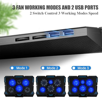 Laptop Cooling Pad, Laptop Cooler with 6 Quiet Led Fans for 15.6-17 Inch Laptop Cooling Fan Stand, Portable Ultra Slim USB Powered Gaming Laptop Cooling Pad, Switch Control Fan Speed Function - color: Blue