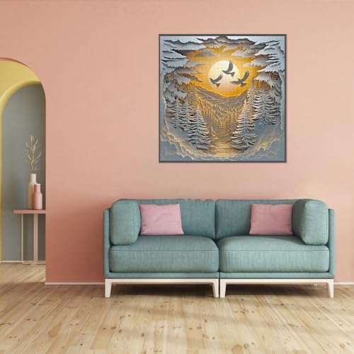 Puzzle for Adults 1024 Pieces, 3D Paper-Cut Winter Forest Sunset Jigsaw Puzzle, Challening Impossible Difficult Hard Fun 1000 Pieces Jigsaw Puzzles for Adults - color: Paper Birds Winter Glow 1024 Pieces