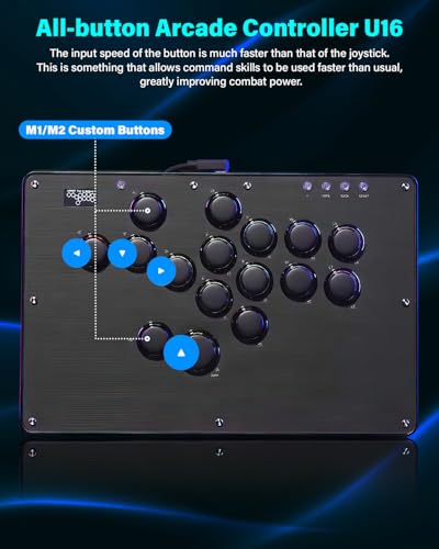 Haute42 U16 Leverless Arcade Stick, Hot-Swap 16-Key Fighting Controller | Custom RGB, Turbo Functions, Hot Swap & SOCD Supported, Compatible with PC/Ps3/Ps4/Switch/Steam Game Keyboard