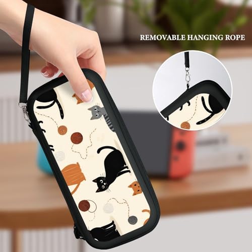 Protective Carrying Case Compatible with Switch, Travel Game Console Holder Bag with 15 Game Cartridges, Beige Cat Hard Shell Pouch - color: Color(81)