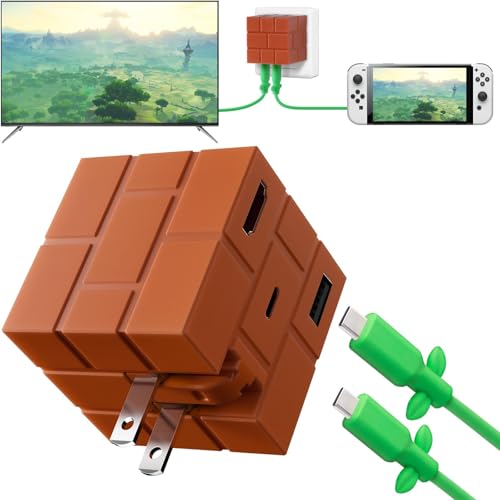 Switch Portable Dock Adapter for Nintendo Switch1/OLED/Steam Deck, 60W GaN Cubedock TV Docking Station for Travel, PD Fast Charging Hub Dock with Type C Cable/USB 3.0/4K@120Hz HDMI 2.1 Port - Brick - style: for Switch 1