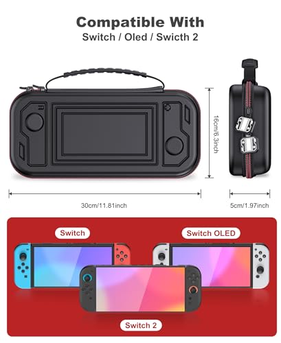 Switch Carrying Case for Nintendo Switch 2 (2025)/Switch/OLED, Switch Travel Carrying Case Hard Shell Protective for Nintendo Switch 2 Accessories, 10 Game Card Slots, Crush-resistant - size: Case only-Black