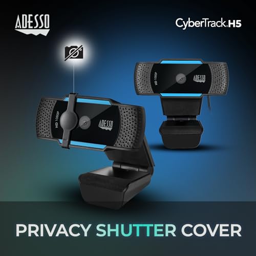 Adesso Cybertrack H5 1080p HD Webcam, Black | USB Autofocus, Microphone, 1920 Pixels X 1080 Pixels, 2.1 Mpixels