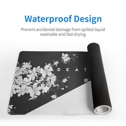 Black and White Mouse Pad 31.5 X 11.8 Inch Japanese Cherry Blossom Extended Large Mouse Mat Non-Slip Rubber Mousepad Stitched Edges Keyboard Mouse Mat Desk Pad for Office Home Game - color: Black and White