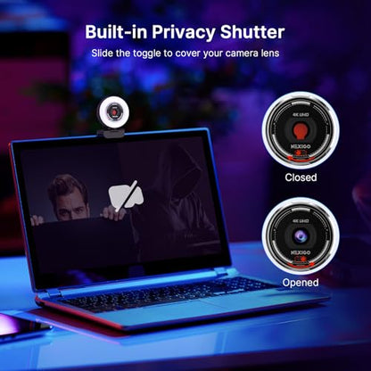 NexiGo 4K Streaming Webcam Kit, N680E Pro UHD Webcam w/Ring Light, PDAF Autofocus, 1080p 60FPS, Dual Noise-Canceling Mics, Privacy Shutter, Lightweight Mini Tripod, for Zoom/Teams/Twitch/Google Meet