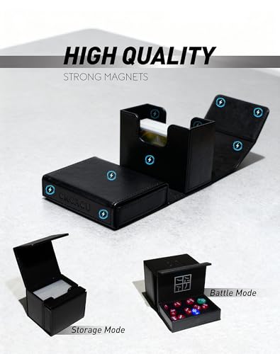 Card Deck Box for Trading Cards Battle Fits 60+ Double-Sleeved Cards anti-loss design for Dice tray and Accessories (black) - color: black