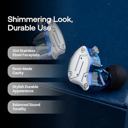 Linsoul KZ ZS10 Pro, 4BA+1DD 5 Driver in Ear Monitor, HiFi Wired Earbuds, Gaming Earbuds, Hybrid IEM Earphones with Stainless Steel Faceplate, Detachable Cable for Musician (Without Mic, Blue) - color: Blue, style: Without Mic