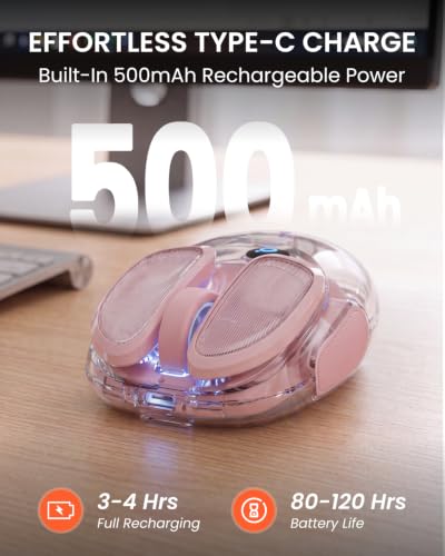 SEUNKWANG Q9 Transparent Wireless Mouse with RGB Lighting, Compact Multi-Device Bluetooth & 2.4G Computer Mouse, Rechargeable, Quiet Clicks, 4800 DPI Cute Mice for Laptop, PC, Mac, iPad - Pink - color: Pink