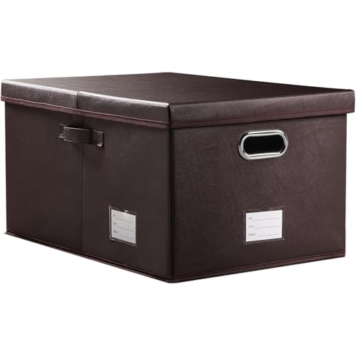 PRANDOM Collapsible Storage Box with Lid [1-Pack] Leather Fabric Foldable Storage Bin Organizer Container Basket Cube with Cover for Home Bedroom Closet Office Nursery Brown (22.8X15.7X11.8) - color: Brown, size: X-Large(1-Pack)