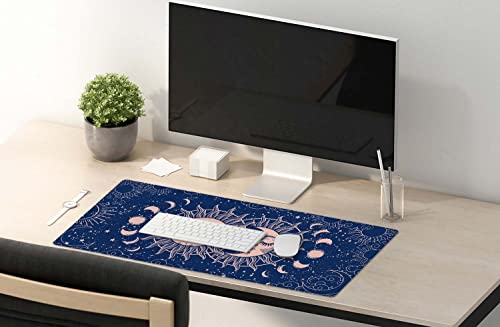 SSOIU Large Mouse Pad, Astrology Desk Mat for Desktop, Women Girls Waterproof Gaming Mousepad, Crescent Moon and Sun Computer PC Laptop Protector Writing Pads for School Office Home 35.5" x 15.7" - color: Crescent Moon and Sun