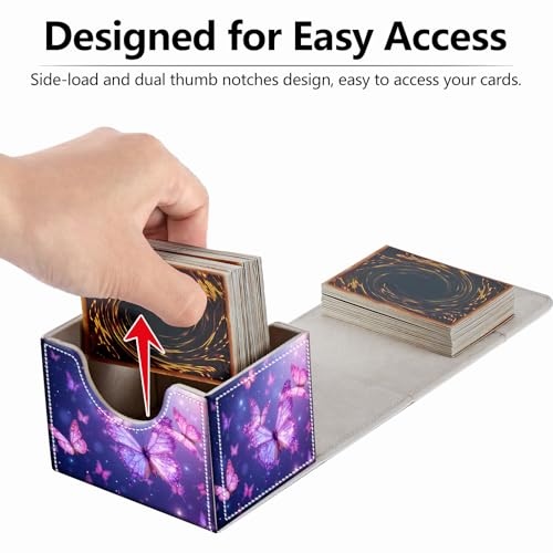 Strong Magnet for TCG MTG Commander Deck Box Playing Card Case Magic Deck Box Creative Pattern Trading Card Storage Box for Collectible Games, Purple Glowing Butterfly - color: Purple Glowing Butterfly