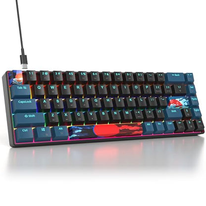 surmen 65% Mechanical Gaming Keyboard with Linear Red Switch, Wired Mini Compact Keyboard 60 Percent Backlit for Laptop Desktop PC Gamers（68 Monster B-Rainbow） - color: 68 Monster B-Rainbow