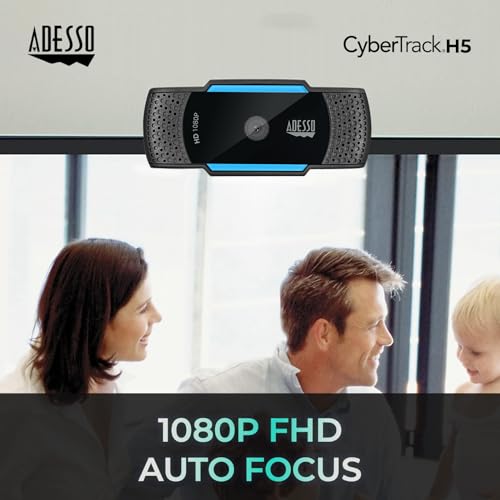 Adesso CyberTrack H5-TAA 1080P HD Auto Focus Webcam with Built-in Dual Microphone, Tripod Mount and Privacy Shutter Cover TAA Compliant