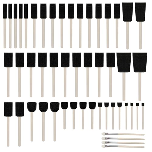 50pcs Foam Brush and Round Foam Brush Set with High Density Foam for Multi Project (5/16", 1/2", 3/4", 1", 1-1/2", 2") - size: 5/16"-2" assorted 50pcs