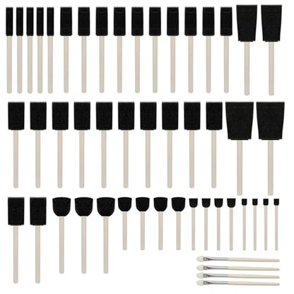 50pcs Foam Brush and Round Foam Brush Set with High Density Foam for Multi Project (5/16", 1/2", 3/4", 1", 1-1/2", 2") - size: 5/16"-2" assorted 50pcs