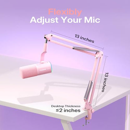 MAONO PD100W Wireless USB Dynamic Microphone, Gaming PC Mic with One-Click Noise Reduction,Mute Button,Custom RGB,3.5mm Headphone Jack,Software,Podcast Streaming Mic (Boom Arm(USB-C Receiver), Pink) - color: Pink