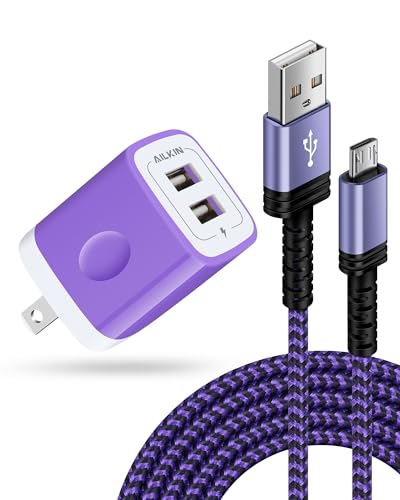 PS4 Controller Charging Cable with Dual USB Charger Block – Micro USB Cable for PS4 Slim/Pro, 4, Xbox One S/X Controller, Kindle Fire Stick, Game Power Supply(Micro-USB Cord + Wall Adapter) - color: Purple, style: Micro USB Cable + Block