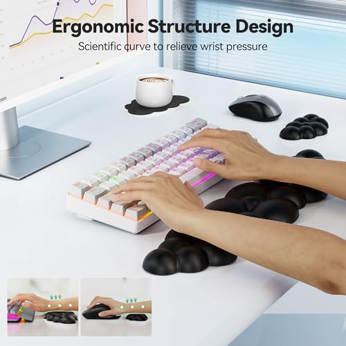 TECKNET Cloud Keyboard Wrist Rest Set, Cloud Wrist Rest with Non-Slip Base, PU Leather Wrist Pad for Keyboard with Ergonomic Memory Foam for Computer Laptop Office Gaming and Pain Relief, Black - color: Black
