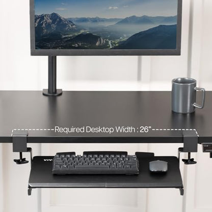 VIVO Small Keyboard Tray, Under Desk Pull Out with Extra Sturdy C Clamp Mount System, 20 Inches (26 Inches Including The Clamps) x 11 Inches Slide-Out Platform Computer Drawer for Typing, Black, | Keyboard Tray for Typing, Slide Out Platform, Extra Sturdy