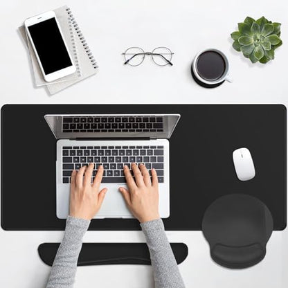 Britimes Black Keyboard Mouse Pad Set Black 4 in1 Large Mousepad+Keyboard Wrist Rest+Mouse Wrist Rest+Coaster Ergonomic Design for Home Office Computer 35.4x15.7Inches - color: BLACK