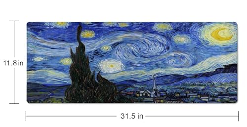 Gaming Mouse Pad, Large Non-Slip Rubber Base Mousepad, Keyboard Mouse Mat, Desk Pad with Stitched Edges, 31.5x11.8inch, Vincent Van Gogh - The Starry Night - color: Vincent Van Gogh - the Starry Night