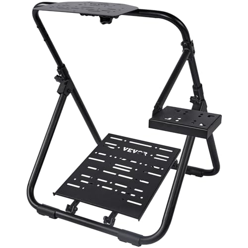 VEVOR Foldable Racing Steering Wheel Stand, Height Adjustable Universal Base Compatible with Logitech & Thrustmaster Racing Wheel and Pedal, Heavy-duty Frame Standard GT/Formula Seating Portable - size: 28.35 x 31.5 x 32.68 in