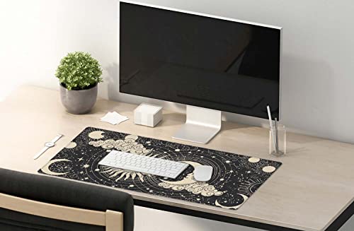 SSOIU Astrology Sun with Moon Mouse Pad 35.5 X 15.7 Inch XXL Black Full Desk Mousepad Extended Large Non-Slip Rubber Base Waterproof Big Keyboard Mat with Stitched Edges for Gaming and Office - color: Astrology Sun With Moon