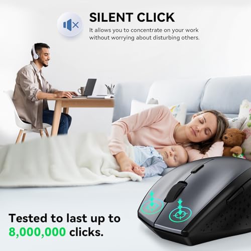 TECKNET 2.4G Wireless Mouse, 4800 DPI Ergonomic Computer Mouse, USB, Grey | Mouse for Laptop with USB Receiver, 6 Adjustable DPI, Quiet Click, 30-Month Battery, 6 Button, Portable for PC Chromebook Mac - color: Grey