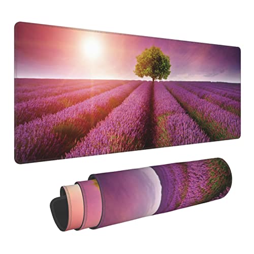 Stunning Lavender Field Landscape Extended Gaming Mouse Pad Large Desk Mat with Non-Slip Rubber Base and Stitched Edges,Keyboard Mouse Mat Desk Pad for Work,Game,Office,Home 35.4 * 15.7 Inch - color: Stunning Lavender Field Landscape
