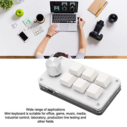 Zyyini Programmable Keyboard, 6 Key One Handed Mechanical Keyboard with Knob,Poortable Multifunctional Mechanical Gaming Keypad for Gaming Office (White) - color: White