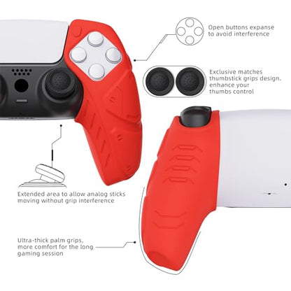PlayVital Mecha Edition Passion Red Ergonomic Soft Controller Silicone Case Grips for ps5, Rubber Protector Skins with Thumbstick Caps for ps5 Controller - Compatible with Charging Station - color: Passion Red