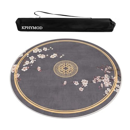 Round Mahjong Table Mat with Carrying Bag, Anti Slip Noise Reduction Table Cover Foldable Game Mat for Tiles Board Poker Dominoes Game(Gray,31.5x31.5 in) - color: Gray, size: 31.5x31.5 in