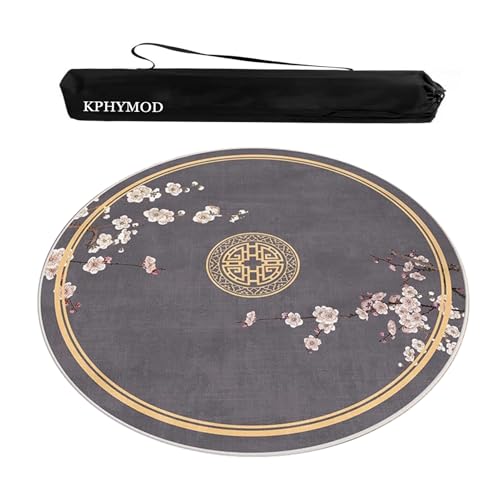 Round Mahjong Table Mat with Carrying Bag, Anti Slip Noise Reduction Table Cover Foldable Game Mat for Tiles Board Poker Dominoes Game(Gray,23.62x23.62 in) - color: Gray, size: 23.62x23.62 in