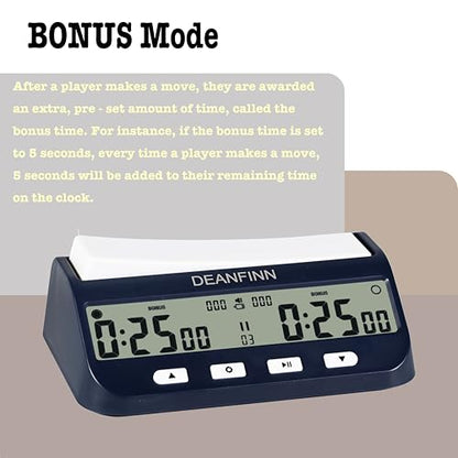 Chess Timer Clock, Portable Digital Chess Timer for Professional Board Game Competitions with Basic,Bonus, Delay, and On/Off Alarm