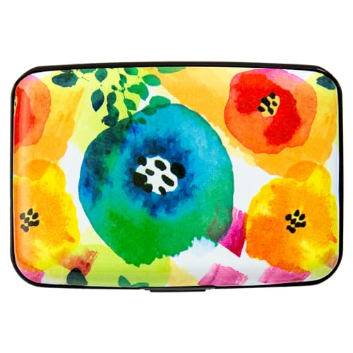 Credit Card Holder Small RFID Blocking Wallet Business Metal Slim Mini Aluminum Hard Case for Women Men - color: Abstract Watercolor Flowers