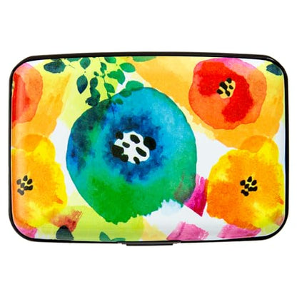 Credit Card Holder Small RFID Blocking Wallet Business Metal Slim Mini Aluminum Hard Case for Women Men - color: Abstract Watercolor Flowers