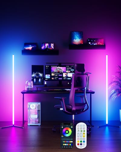 RGB Corner Floor Lamp, 65" Color Changing Modern Corner Lamp with APP Control, Modern LED Lamp with 16 Million Colors & Music Sync for Living Rooms, Bedrooms, and Gaming Rooms - color: J-Black 2-Pack