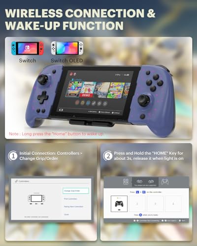 Wodbymat Controller for Nintendo Switch/OLED, Hall Effect One-Piece Joypad - Turbo, Dual Vibration & Customizable 7 LED Colors Lights & Pro Controller Replacement in Handheld Mode