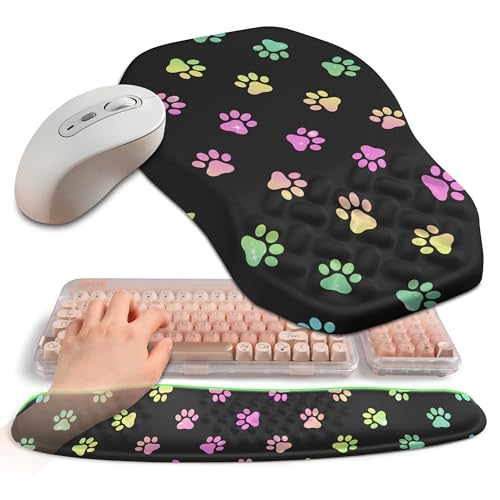 2-in-1 Ergonomic Set, Wave Keyboard Wrist Rest and Massage Slope Mouse Pad Wrist Support, Rebound Memory Foam for Relieve Carpal Tunnel Syndrome and Wrist Pain (Cute Cat Claws) - color: Cute Cat Claws