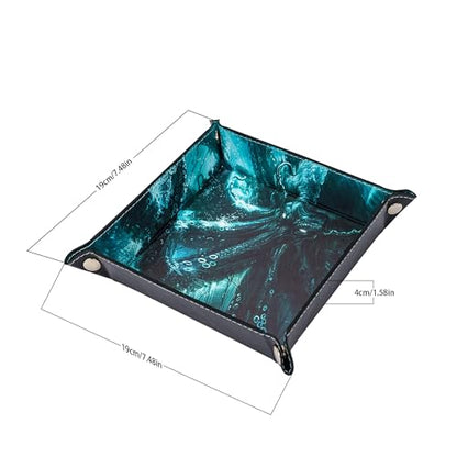 DND Dice Rolling Tray PU Leather Dice Trays Folding Square Dice Storage Case for RPG Tabletop Games, Jewelry Valet Tray for Women and Men - color: Green