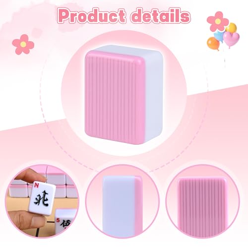 Chinese Small Mahjong Set, 144 Numbered Melamine 1.17" Size Tiles(Pink) and 8 Blank Tiles, with Carrying Travel Bag, English Instruction, Mahjong Mat, Pro Complete Mahjongg Game Set (Majiang) - color: Pink, size: 1.17 in