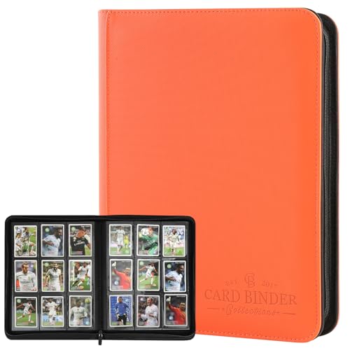 9 Pockets Card Binder,Premium Zip Trading Card Binder,540 Double Sided Pocket PU Collection Binder, Collector Album, Card Folder for MTG, TCG, Business Cards.(Hermes Orange) - color: Hermes Orange, size: 9 Pocket 540