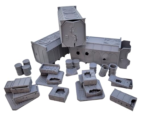 Gothic Sector Terrain Set: 28mm Scale Buildings & Scatter Terrain for 2000-Point Competitive 40k Games (Crates and Containers) - style: Crates and Containers