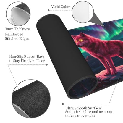 Wolf Gaming Mouse Pad XL - 31.5x11.8 in Large Extended Desk Mat, Galaxy Night Sky Design, Non-Slip Rubber Base, Stitched Edges for Office & Game - color: 2