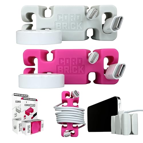2PK Silicone + Steel Weighted Cord Holders for Nighstand, Cable Wraps for Travel, iPhone Accessories, Small Graduation Gifts for College Students, Guys, Men. Light/Pink - color: (F) Pink, size: Light Gray and