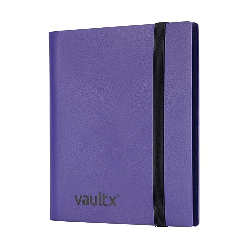Vault X 4 Pocket Strap Trading Card Binder 160 Cards Side Loading (Purple) | Holds 160 standard-size TCG cards in 20 side-loading 4-pocket pages. Padded, water-resistant cover. - color: Purple
