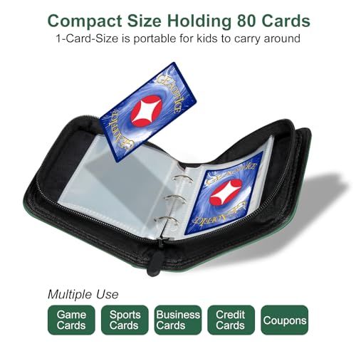 GEAoffice Small 1 Pocket Card Binder Holds 80 Cards, Zip Close, Green | Super Lightweight, 40 Removable Acid-free & Non-PVC Sleeves, PU Leather, Card Album Binder for TCG, MTG, Sports&Games, Gifts - color: Green-Dia