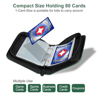 GEAoffice Small 1 Pocket Card Binder Holds 80 Cards, Zip Close, Green | Super Lightweight, 40 Removable Acid-free & Non-PVC Sleeves, PU Leather, Card Album Binder for TCG, MTG, Sports&Games, Gifts - color: Green-Dia