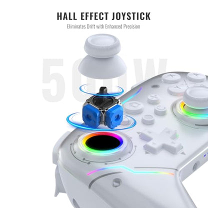 JDDWIN Wireless Pro Controller for Switch 2 with 9-Axis Motion Sensing,C Button,Hall Effect Joysticks, Wake-up/ RGB Light/FunctionTurbo/Marco/Programmable/Dual Vibration,3.5mm Audio Jack Gamepad forSwitch/Lite/OLED/PC (White)